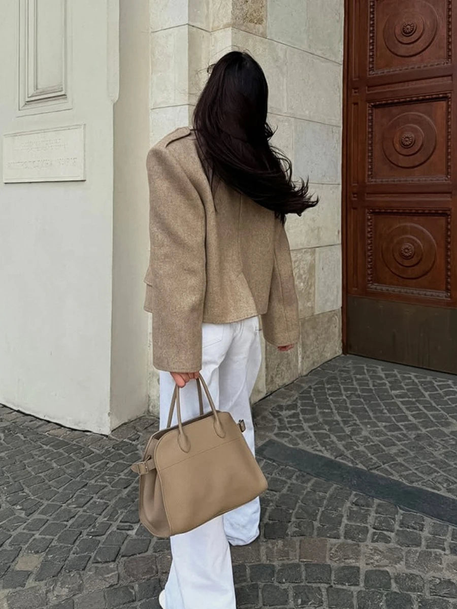 Cyflymder  Autumn Solid Wool Coats for Women Lapel Long Sleeve Temperament Fashionable Style Short Jacket Female Clothing New
