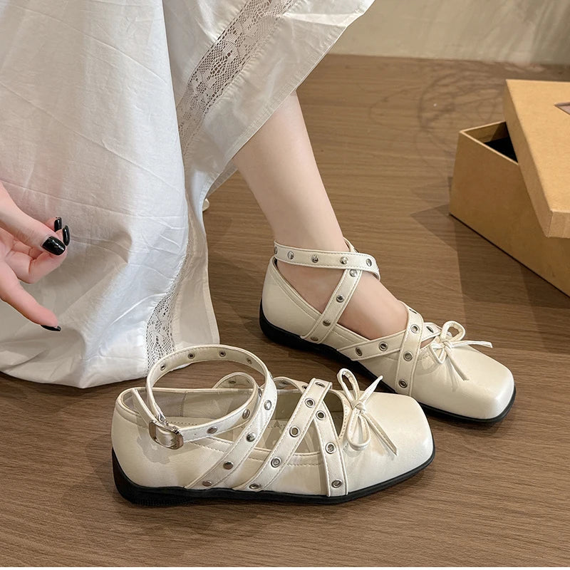 Cyflymder  Cross Ankle Strap Butterfly-knot Women Flats Shoes Spring Autumn Women's Outdoor Comfort Mary Jane Shoes