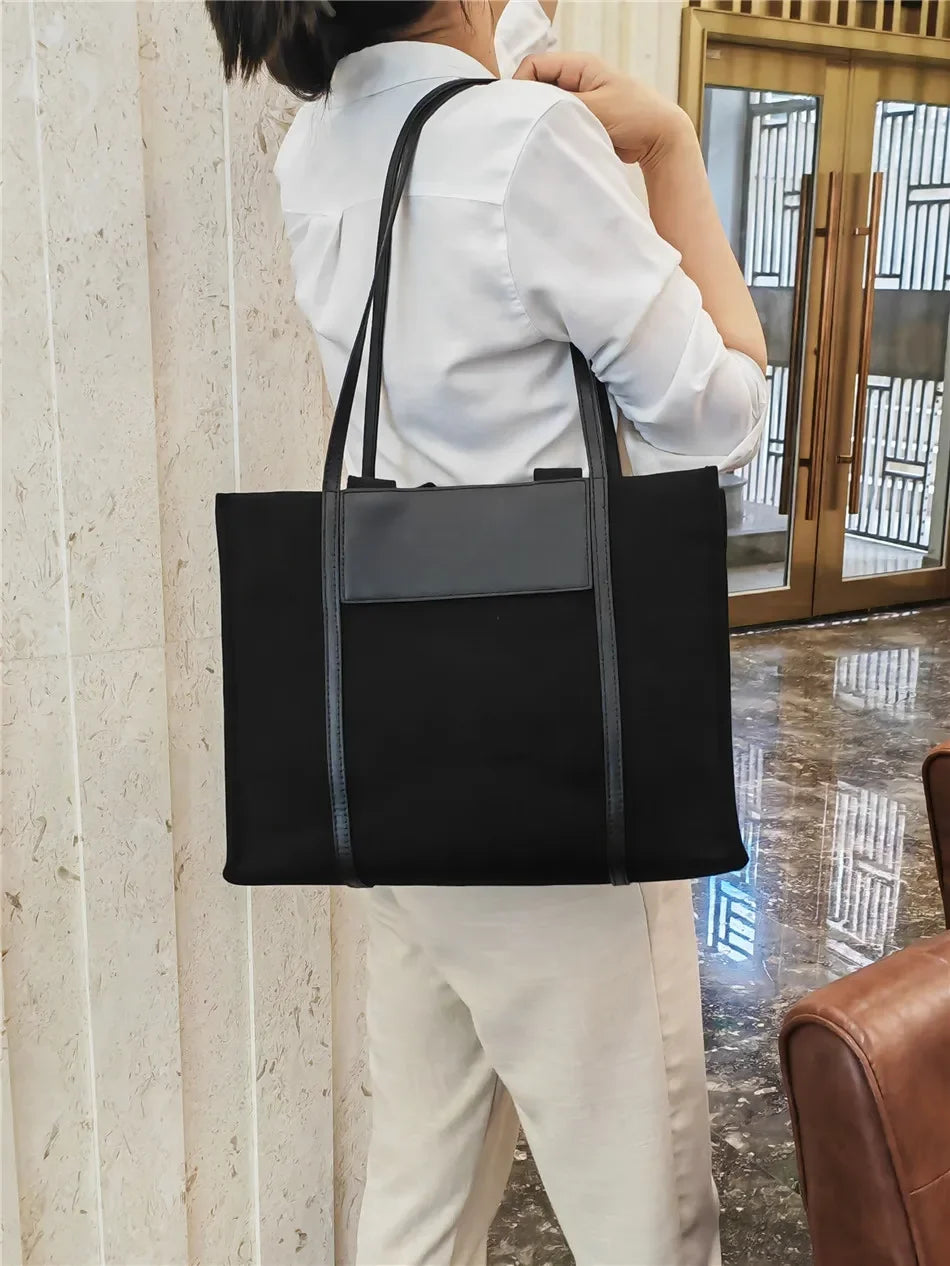 Cyflymder  Large Canvas Bag For Women Handbags Commuting big Tote Bag ladies Portable Business Briefcase female Shoulder Bags bolsas black