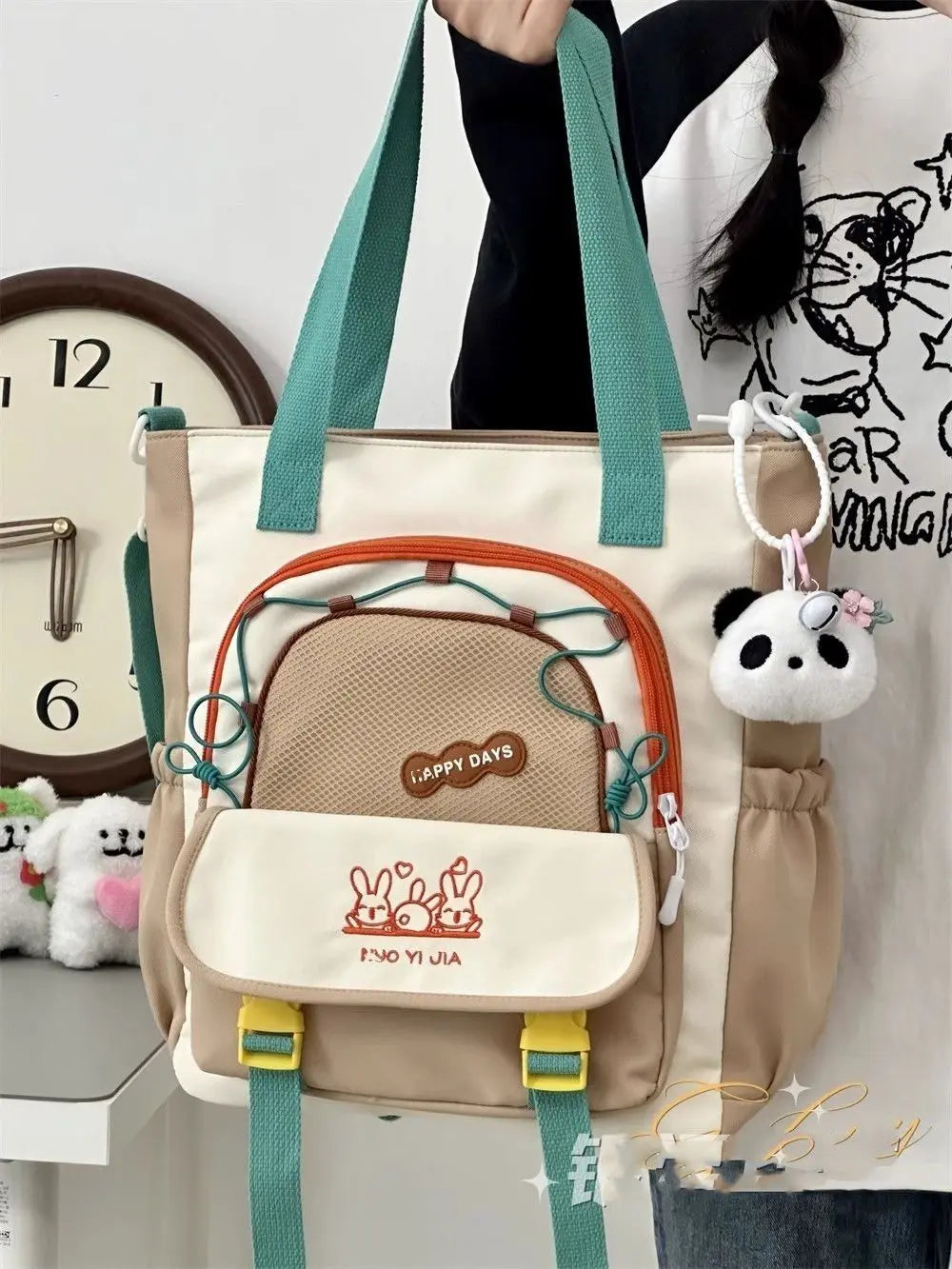 Cyflymder  Cute color blocking little fresh college girl crossbody bag Japanese ins large capacity student class single shoulder tote bag