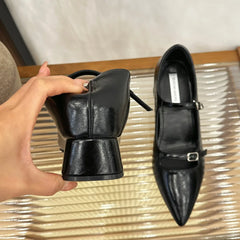 Cyflymder  Summer New Pointed Shallow Mouth Coarse Follow Up Shoes for Women with One Word Strap Mary Jane Shoes with Inner High Heels