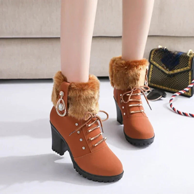 Cyflymder Women Boots Winter Designer High Heels Shoes for Women New Short Plush High Platform Ankle Boots Elegant Botas Mujer