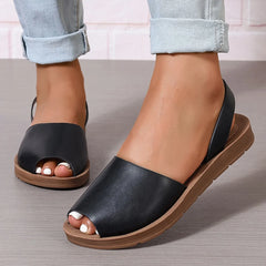 Cyflymder  Women's Peep Toes Back Strap Sandals Woman 2.5 cm Flat Shoes Summer Ladies Barefoot Slip on Sandal White Black 42 43