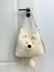 Cyflymder  Cute Dog Plush Shoulder Bag Women's Fashion Cartoon Large Capacity Lamb Fur Crossbody Bag Soft Handle Spring Casual Underarm Bag