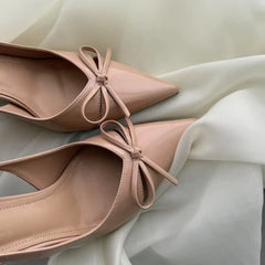 Cyflymder  Bow Shoes High Heel Sandal for Women Shallow Mouth Open High-heeled Pointed Spring Leather Stiletto Girls Scandals Butterfly-kno