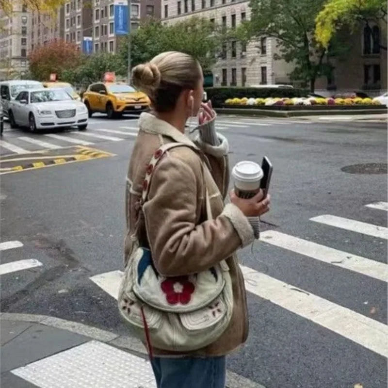 Cyflymder  Harajuku Flame Floral Aesthetic Saddle Bag Women Fashion Versatile Shoulder Crossbody Purse Ladies Commuter Spacious Tote Bag