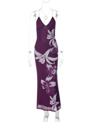 Cyflymder  2026 Women's Sexy Deep V Neck Sheer Floral Print Backless Spaghetti Strap Dress Summer Sleeveless Long Holiday Beach Dress