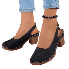 Cyflymder  Summer New Women High Heel Sandals Comfortable Rubber Sole Shoes Large Size 43 Roman Style Round Toe PU Leather Slip-On Sandals
