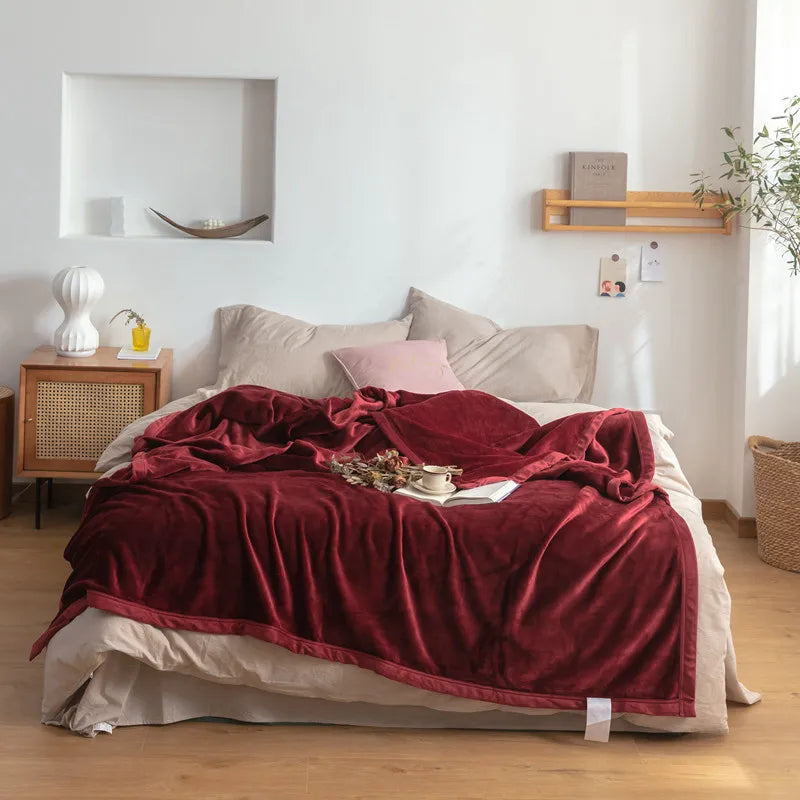 Cyflymder  Nordic Solid Flannel Blankets Warm Multifunctional Sleeping Blanket for Office Home Queen King Size Bedspread for All Seasons