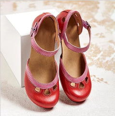 Cyflymder  Women Summer Shoes Mid Heel Hollow Out Casual Sandals Elegant Retro Ladies Pumps Ankle Color Block Buckle Straps Female Sandals