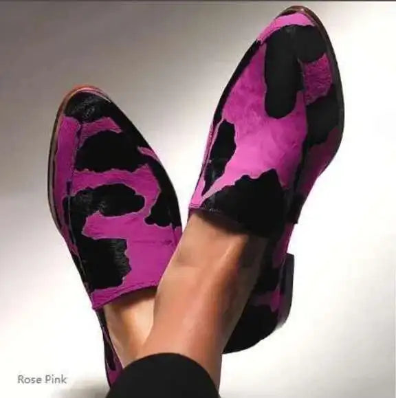 Cyflymder  Cow Print Loafers Casual Pointed Toe Low Heels Shoes Size 34-43 Shallow Single Shoes