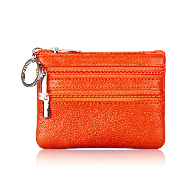 Cyflymder  Fashion Women Genuine Leather Coin Purse Small Zipper Card Holder Mini Pouch Change Wallet with Keychain