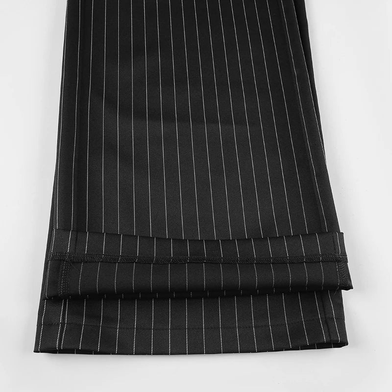 Cyflymder  Elegant Fashion Striped Pants Sets Women 2025 Sexy Slim 2 Piece Sets V-Neck Sleeveless Crop Tops Mid-Waisted Suit Pants