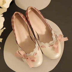 Cyflymder  Vintage Chunky Heel Women Pumps Polka Dot Design Bow Detail Round Toe Mary Jane Shoes Comfortable Lightweight Dress Lolita Shoes