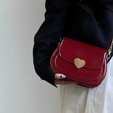 Cyflymder Patent Leather Women's Love Heart Messenger Bag Retro Red Ladies Small Shoulder Bags Fashion Chain Female Saddle Bag Handbags