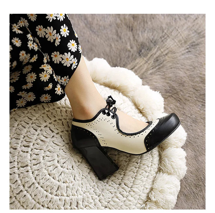 Cyflymder  Retro Roman round Head Chunky Heel Color Blo Mary Jane oes Women's High Heels Faion Single oes Cross-Border