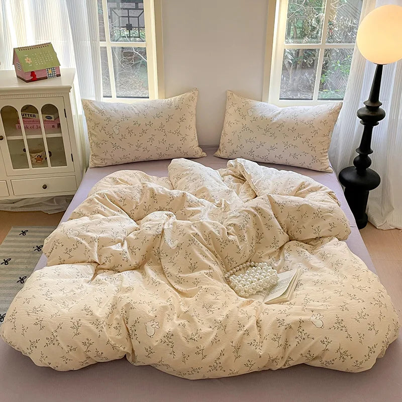 Cyflymder  Grade-A Double-Layer Yarn Pure Cotton Bedding Set Single Double High-Quality Bedsheet Kit Skin Friendly Ultra Soft Quilt Set