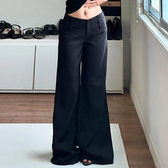 Cyflymder   Chic Basic Solid Slimming Pants Women All Match Casual Loose Straight-Leg Trousers Y2k Streetwear Outfit Vintage