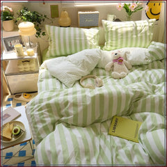 Cyflymder   Green Striped Comforter Set Full 3PC Bedding