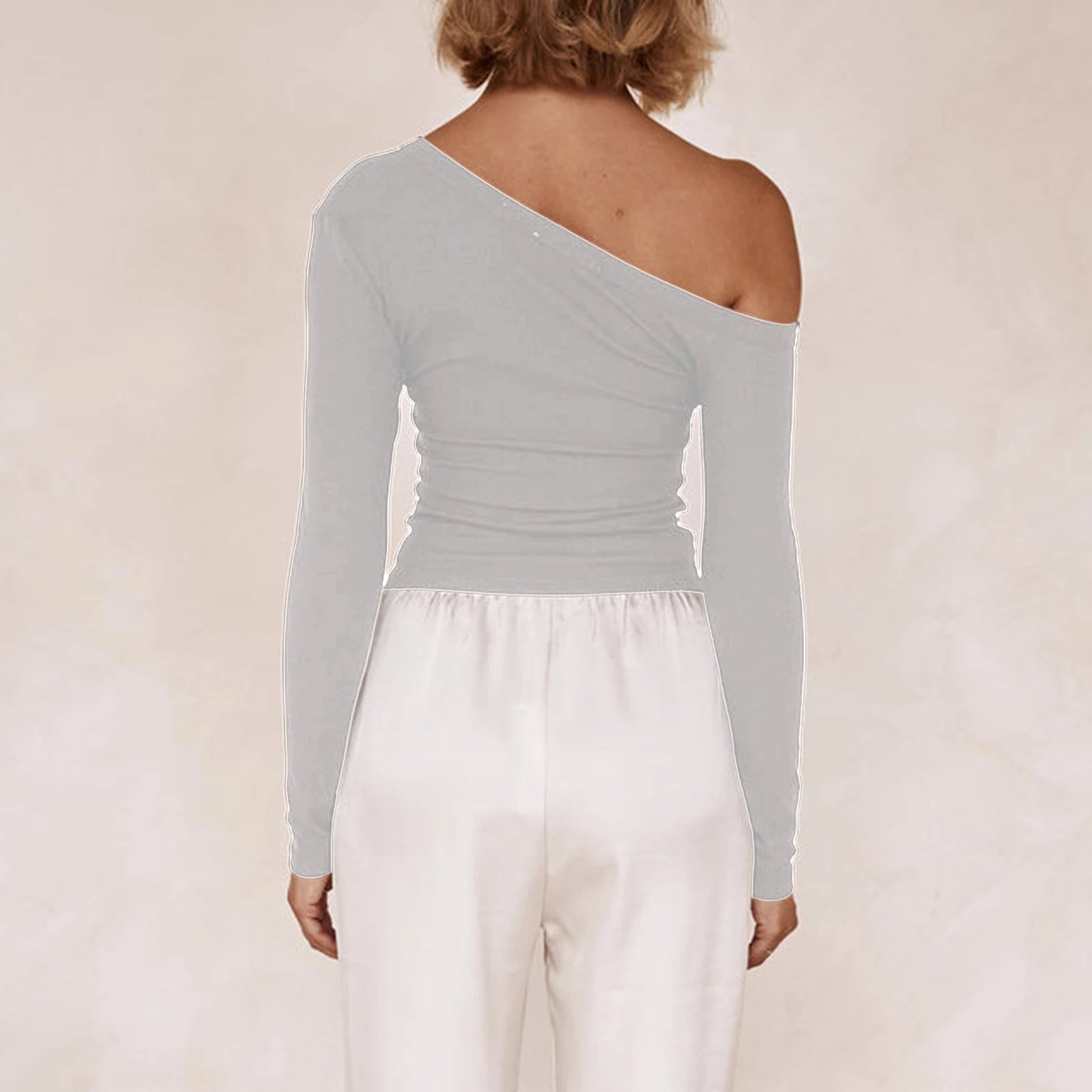 Cyflymder  Solid Color Long Sleeve Basic T-Shirts Women Buttons Oblique Shoulder Casual Shirts Fall Slim Fit Crop Tops Streetwear