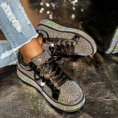 Cyflymder   Plus-size Starry Sky Rhinestone Casual Women's Shoes Spring and Autumn New Lace-up Sneakers Versatile and Fashionable