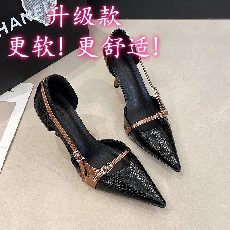 Cyflymder  Brown Niche Chic Pointed Toe Snake Print Sexy Thin Heel Cutout Pumps Vintage High Heels For Women Party Daily Footwear