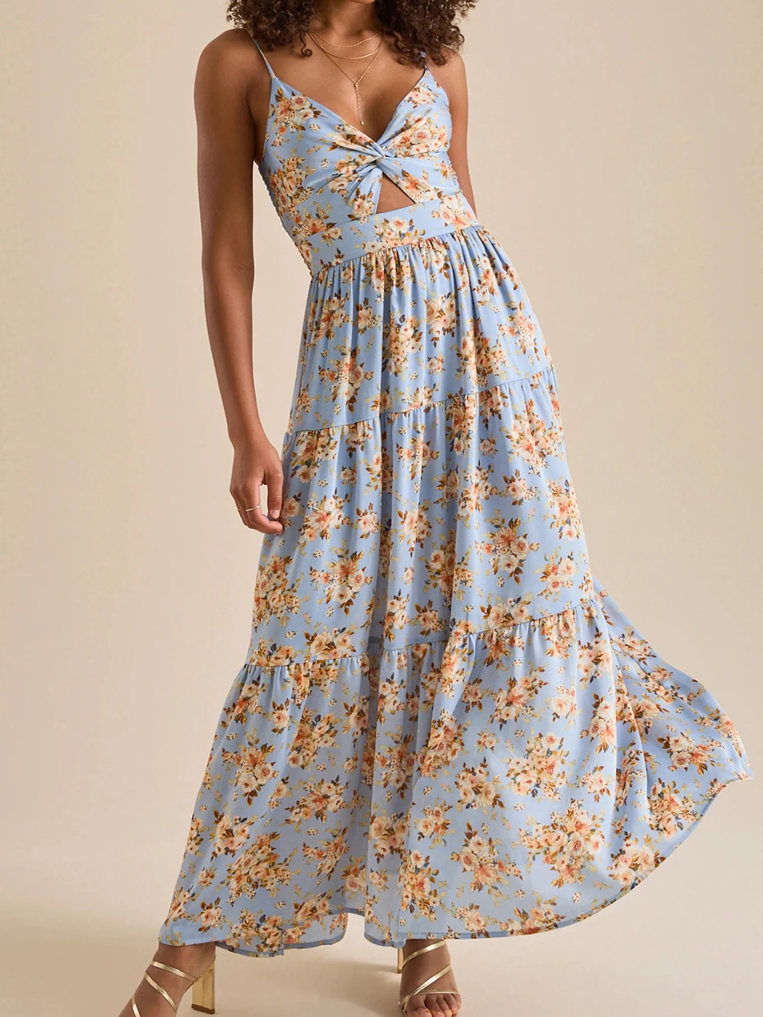 Cyflymder  Elegant Lace Sleeveless V-neck Maxi Dress with Floral Print Perfect for Summer Cocktail Parties and Events