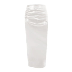 Cyflymder  Wetlook Latex Leather Skirt For Women High Waist Bodycon Hip Wrapped White Black Long Skirt Office Lady Business Sexy Skirt