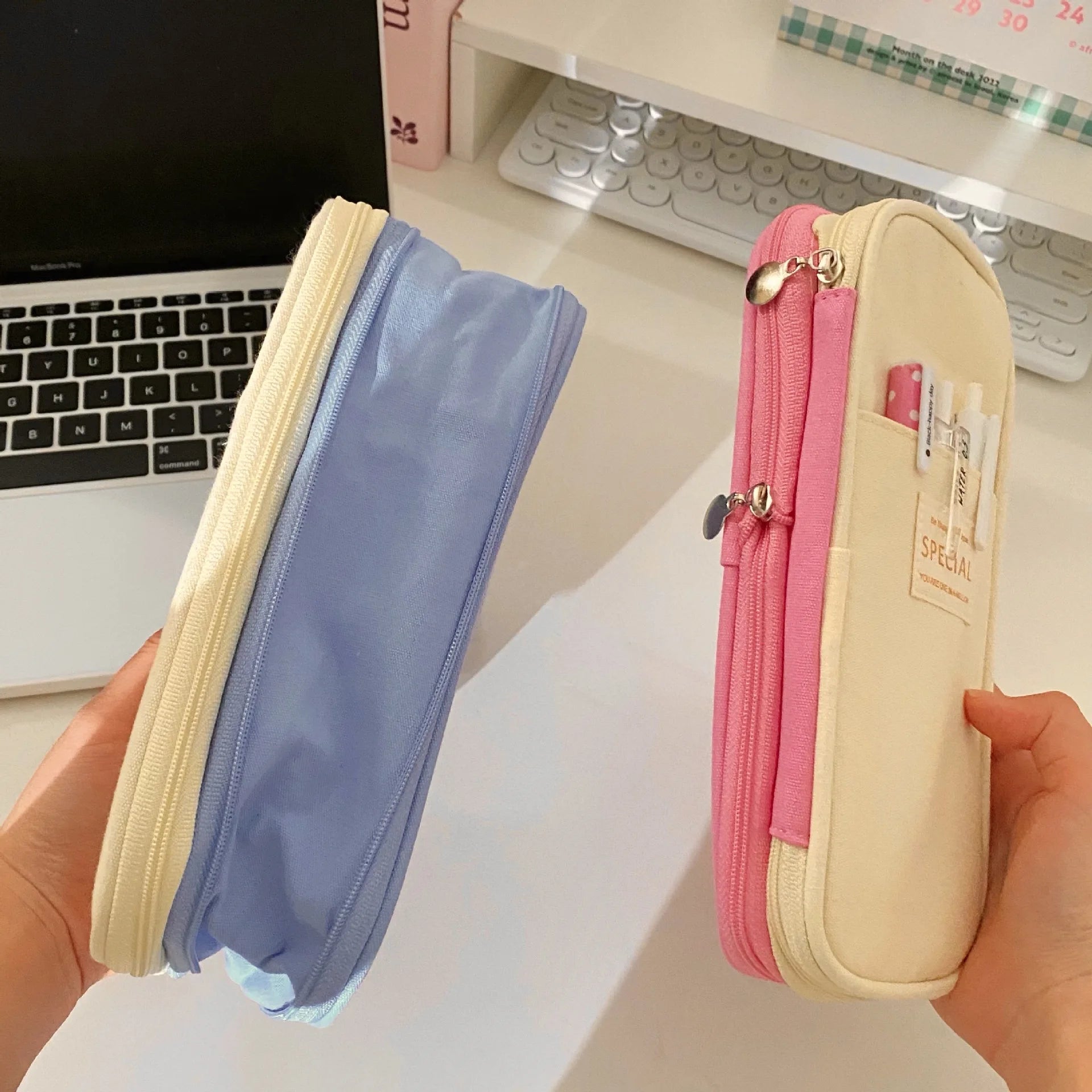 Cyflymder  1 Piece Chic Simplicity Pencil Case for Kids Minimalism Fashion Solid Color Pencil Pouch Large Capacity Stationery Storage Bag
