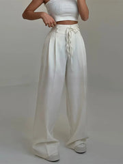 Cyflymder   Fashion Y2K Wide Leg Long Pant For Women Elegant Elastic High Waist Double Drawstring Baggy Pant Office Lady Loose Suit Trousers