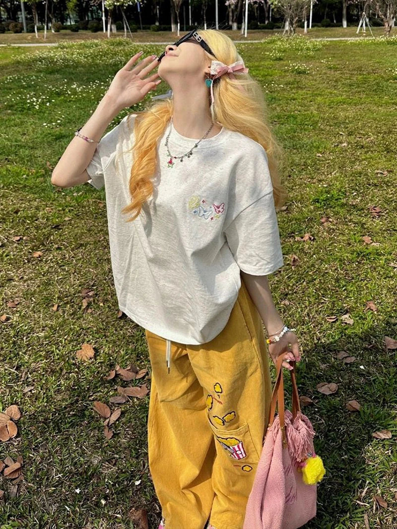 Cyflymder  Y2K Cargo Pants Women Oversized Embroidery Sweatpants Harajuku High Waist Wide Leg Joggers Streetwear Korean Baggy Trousers New