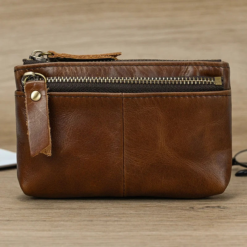 Cyflymder Genuine Leather Zipper Coin Wallet Men Wowen Natural Leather Small Short Purse Card Holder Cash Clutch Wallets Key Ring