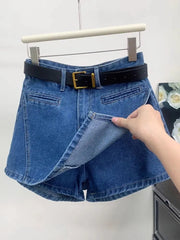 Cyflymder   Irregular Denim Skirt Women Summer New High-waisted and Thin Anti-light A-word Hip-wrapped Short Skirt Culottes