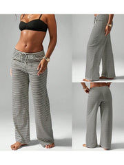 Cyflymder  Stylish Women s Striped Trousers with Drawstring Waistband Loose Fit and Low Rise - Versatile Casual Pants for Any Occasion