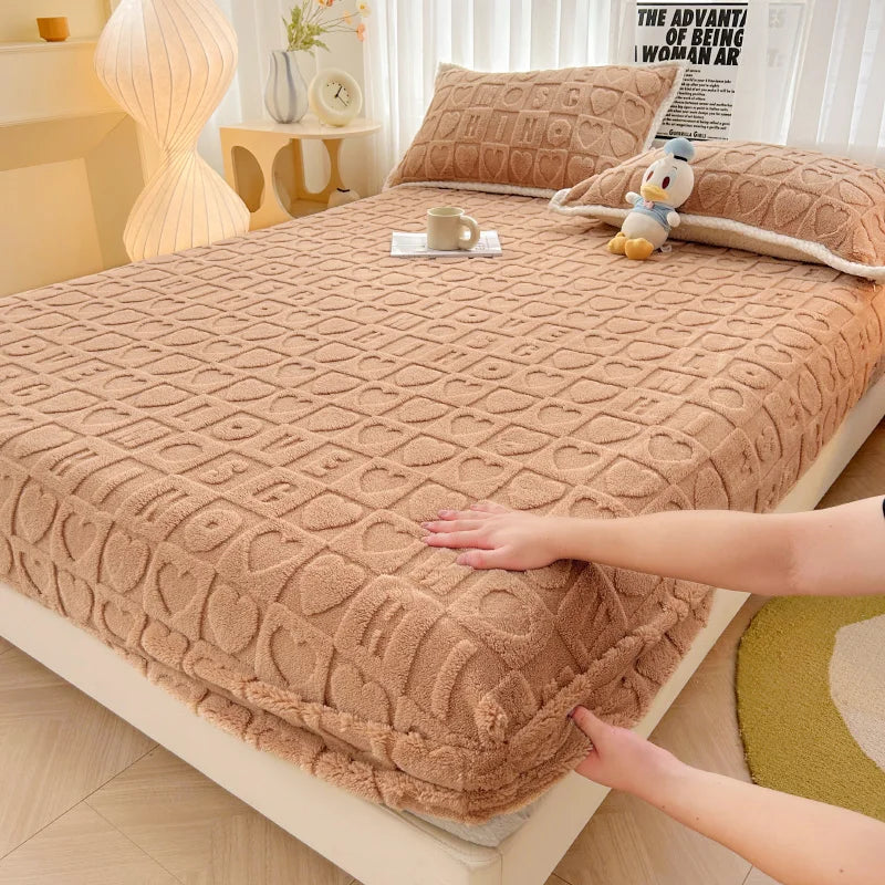 Cyflymder Thickened Plush Mattress Cover Warm Soft Milk Velvet Bed Fitted Sheet Double King Queen Size Bedsheet Mattress Protection Cover