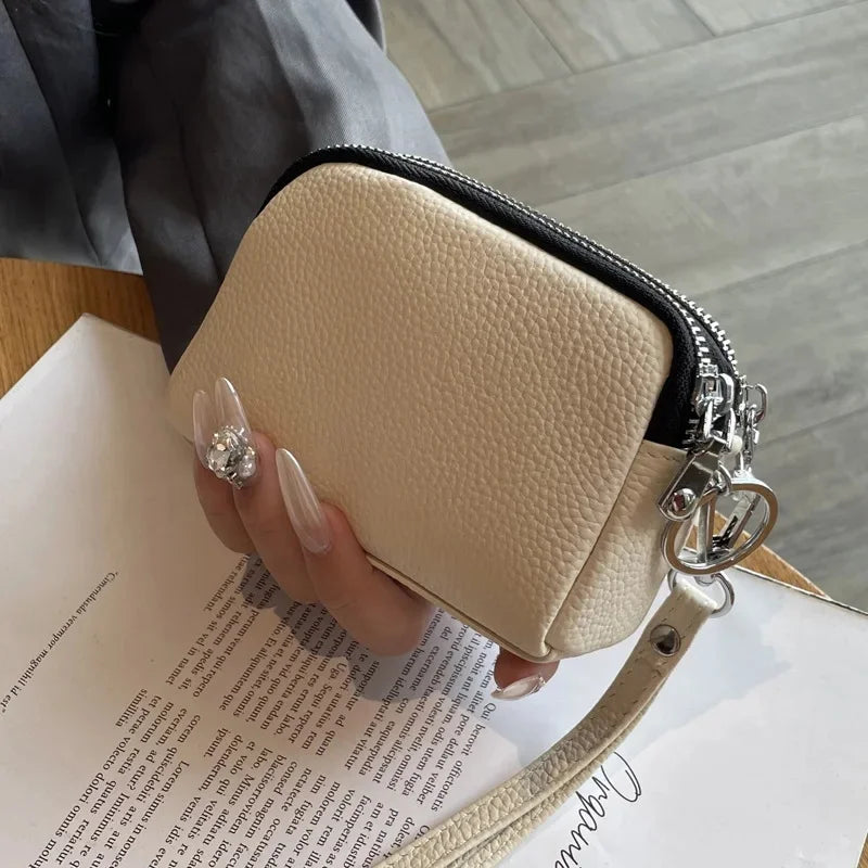 Cyflymder  Fashionable Portable Large Capacity Leather Coin Purse Simple Design Double Zipper Handbag High End Mini Coin Wallet