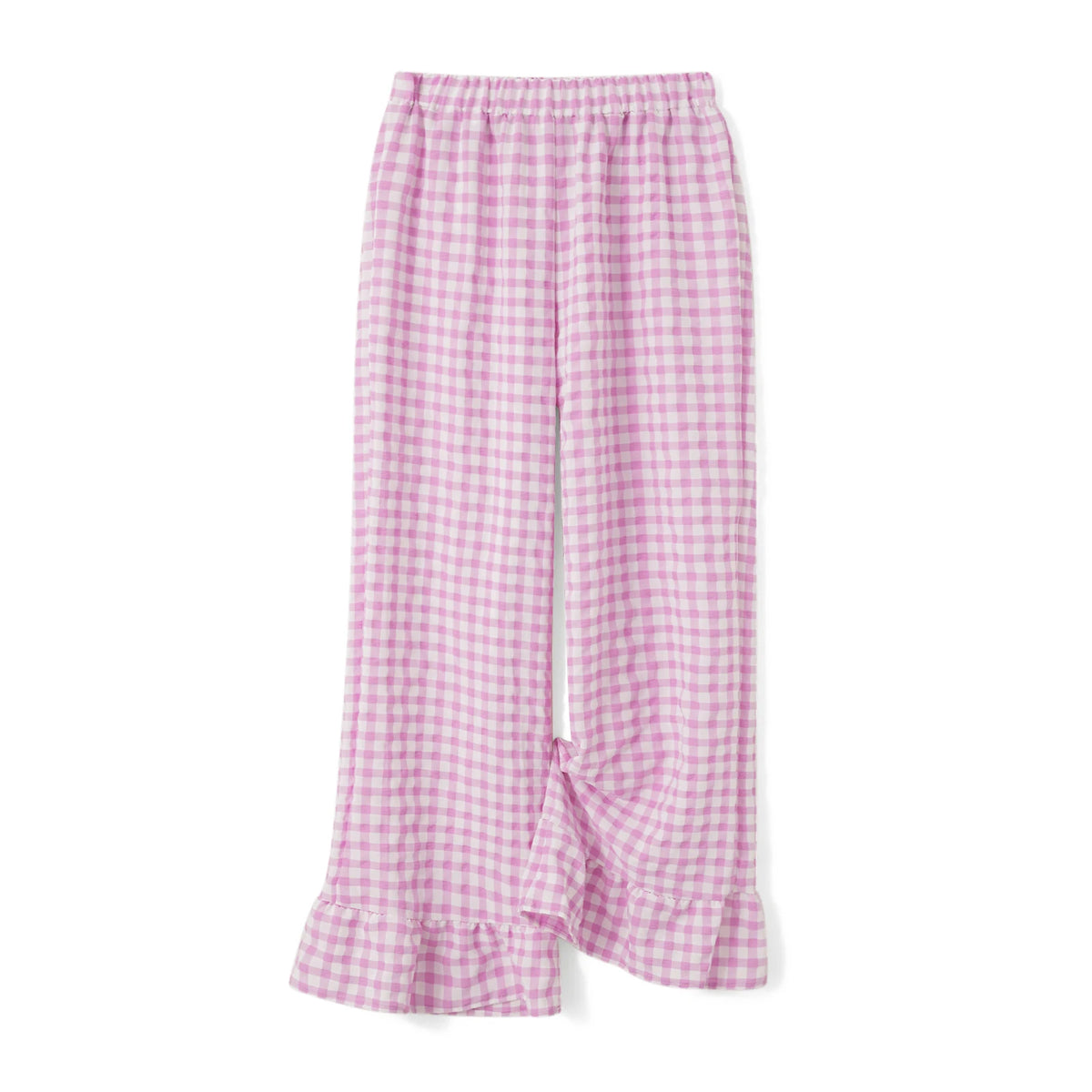 Cyflymder  Elastic Waist Casual Ruffled Hem Wide Legs Pants for Women Summer Fall Plaid Loose Long Trousers for Streetwear Lounge Bottoms