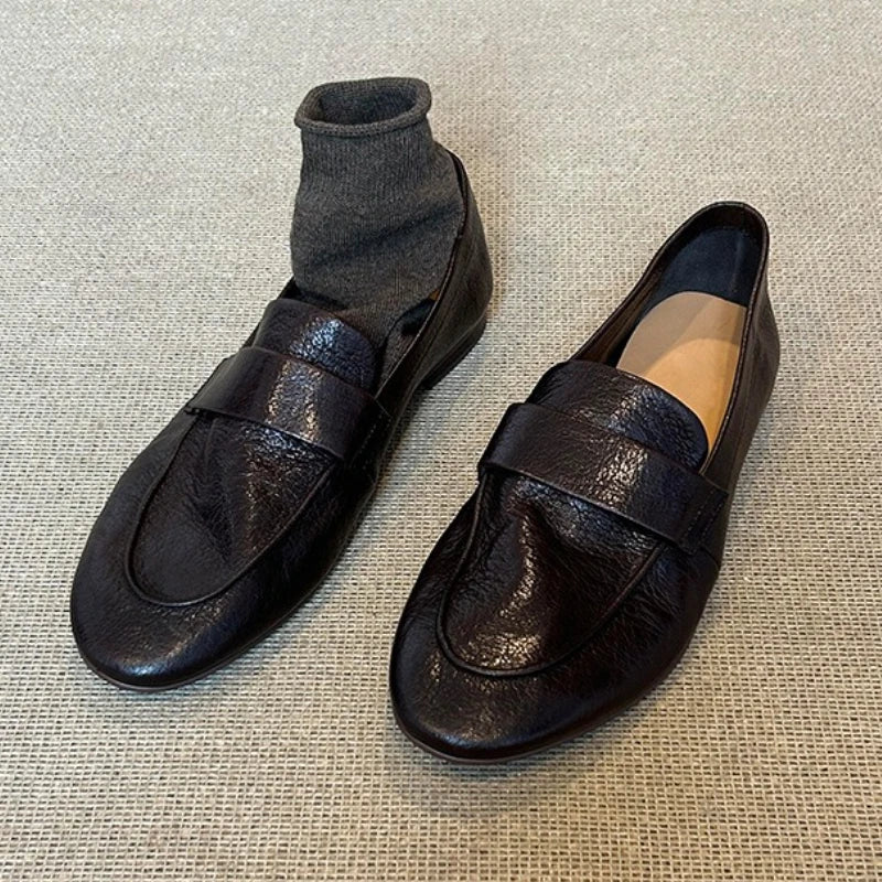 Cyflymder  New Women Black Soft Genuine Leather Flat Loafers Comfortable Slip-on Office Commuter Casual Walking Shoes