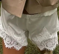 Cyflymder  Fashion Women Patchwork Satin Lace Shorts Women High Waist Casual Splice Short Elegant Matching Suits