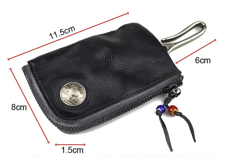 Cyflymder  Unisex Retro Real Leather Key Bag Zipper Card Bag Door Car for Men Women Key Holder Organizer Pouch Housekeeper Case