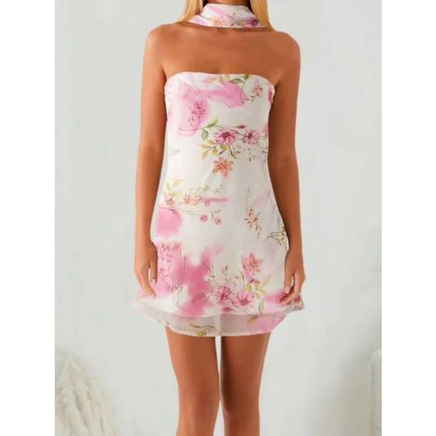 Cyflymder  Women's Y2K Summer Mini Dress Floral Print/Solid Color Sleeveless Strapless Dress Backless Bodycon Tube Dress Clubwe