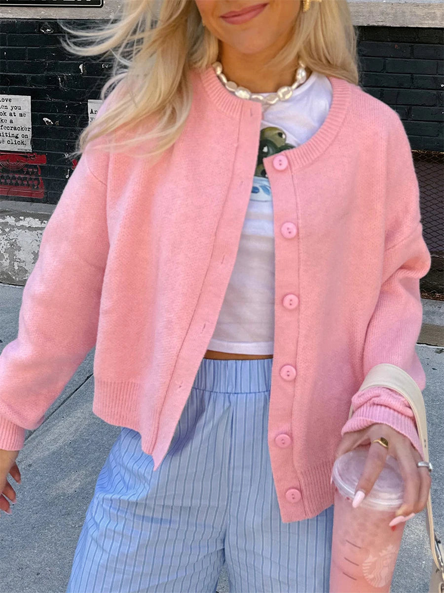 Cyflymder  Women s Classic V-Neck Button Down Cardigan Sweater Long Sleeve Knit Top with Ribbed Cuffs and Hem