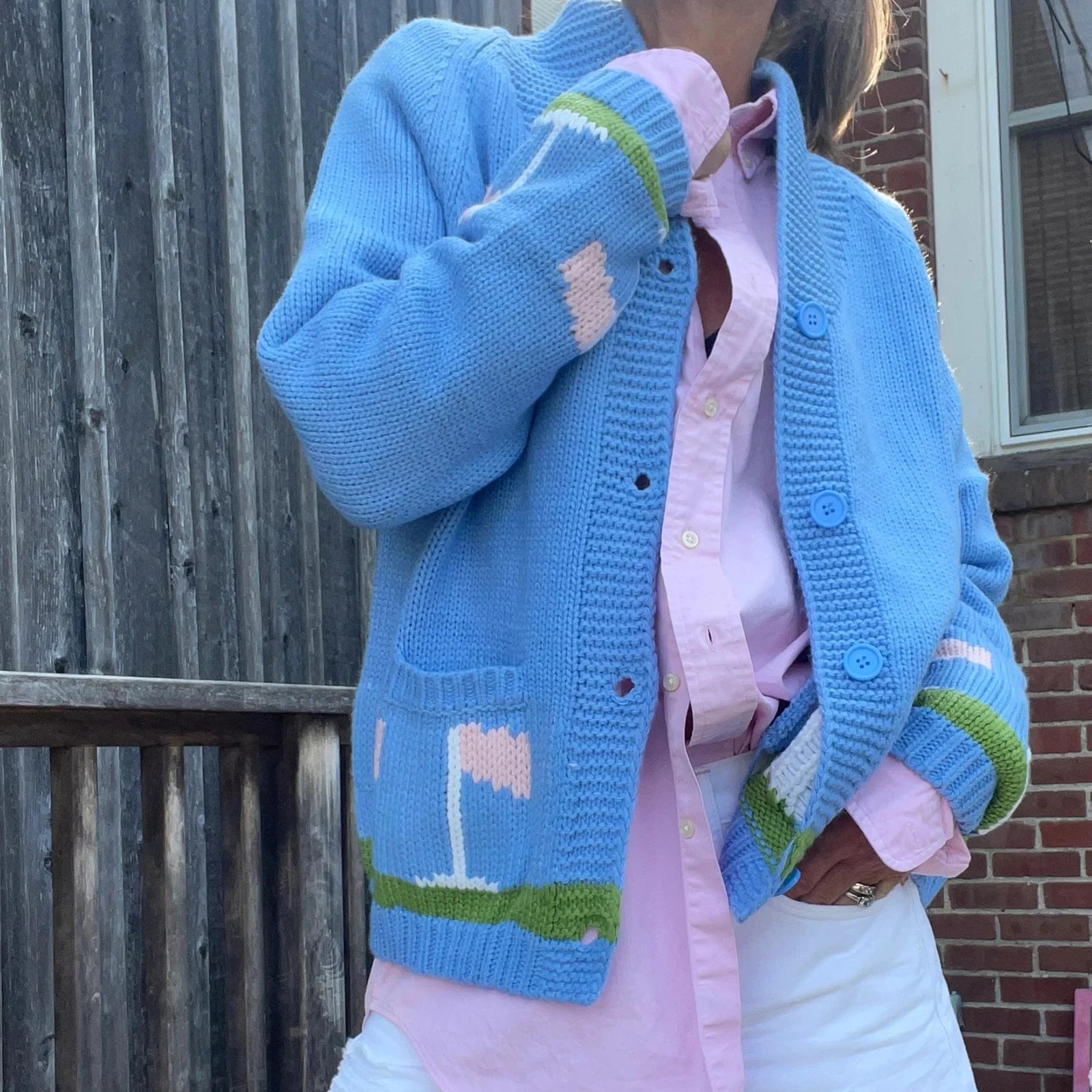 Cyflymder  y2k Cardigan Sweater Women Fashion Golf Car/Heart Print Long Sleeve Button Down Knitted Top 2000s Clothing Knitwear