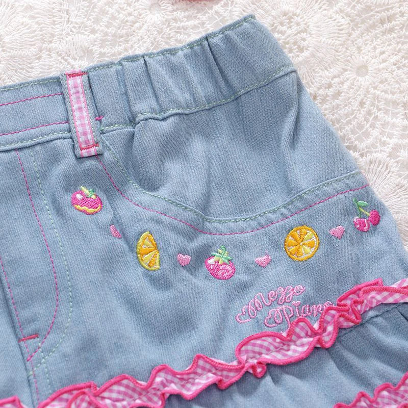 Cyflymder  Japanese Sweet Lolita Style Mini Denim Skirt Women Kawaii Embroidery Ruffles Cake Skirts Summer Female Fashion Y2K Party Skirts