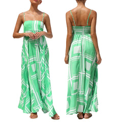 Cyflymder  Spaghetti Straps Flowy A-Line Long Dress Women's Summer Printed Backless Sleeveless Slip Swing Dress for Party Vacation Street