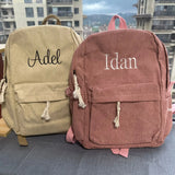 Cyflymder Personalized Kids Backpack, Embroidered Corduroy Backpack,Back to School, Kid name backpack,school bag college,toddler,with name