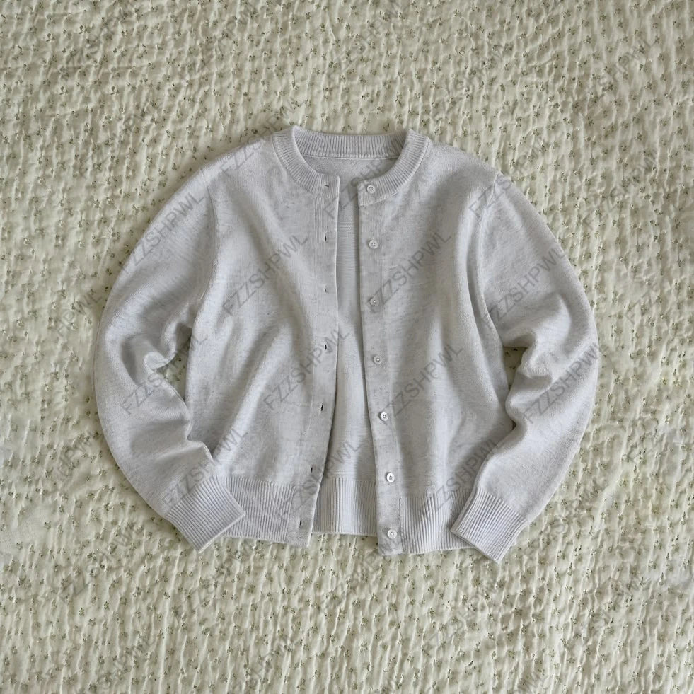 Cyflymder  Simple Ladies Solid Knit Cardigan Crew Neck Button Thin Short Sweater Women Spring Basic Layering Outer Top
