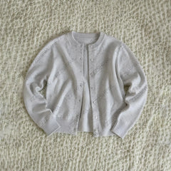 Cyflymder  Simple Ladies Solid Knit Cardigan Crew Neck Button Thin Short Sweater Women Spring Basic Layering Outer Top