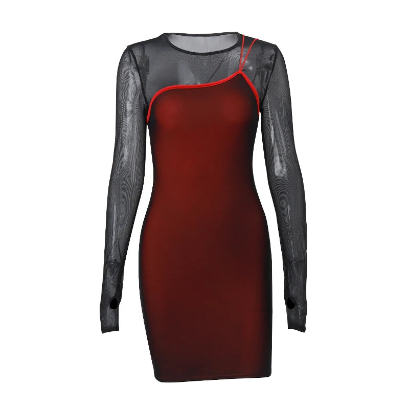 Cyflymder Vintage Lace Sheer Garment Long Sleeve Dress Fashion Gothic Women Mini Dresses Summer Sexy Party Clubwear Vestido