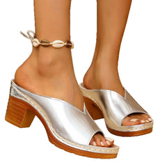 Cyflymder  Sexy V-Mouth High Heels Ladies Thick Heeled Fish Mouth Slip-On Sandals Summer Women Sandals Sandalias De Mujer Chaussures Femme
